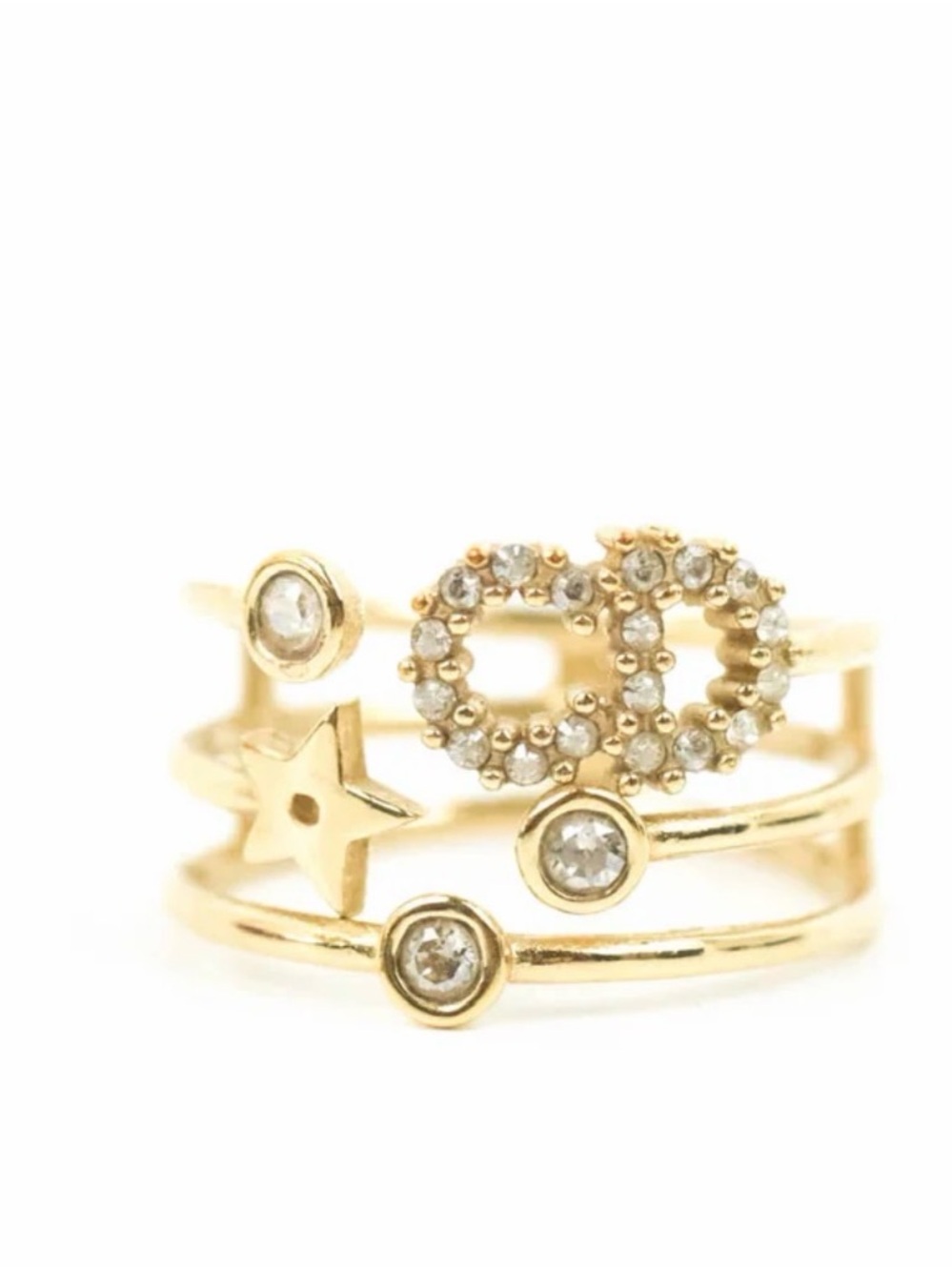 Christian Dior Shiny-D Ring Crystals Gold Tone